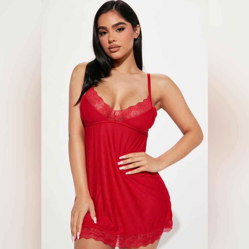 Fashion Nova Never Ever Red Ribbed Babydoll